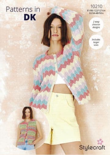 Stylecraft DK Knitting Pattern - 10210 Ladies Cardigan & Waistcoat (2 Designs)