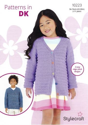 Stylecraft DK Knitting Pattern - 10223 Children's Cardigan & Sweater (2 Designs)