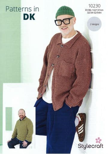 Stylecraft DK Knitting Pattern - 10230 Men's Sweater & Cardigan (2 Designs)
