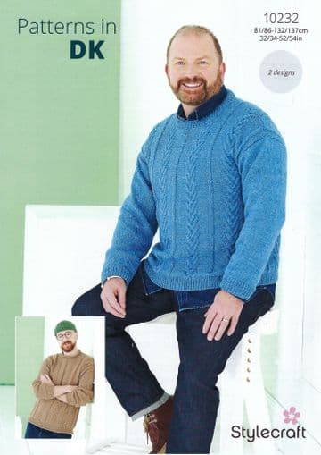 Stylecraft DK Knitting Pattern - 10232 Men's Sweaters (2 Designs)