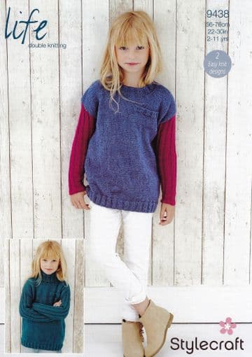 Stylecraft DK Knitting Pattern - 9438 Childrens Sweater (2 Designs)
