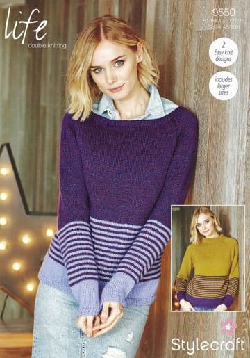 Stylecraft DK Knitting Pattern - 9550 Ladies Sweaters (2 Designs)