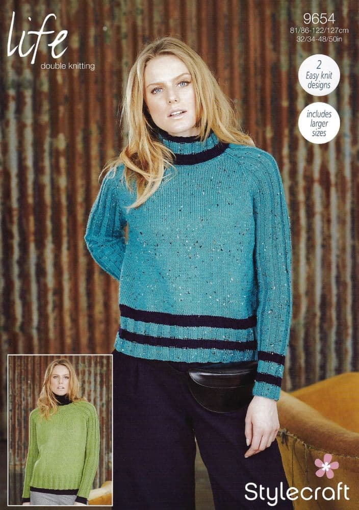 Stylecraft DK Knitting Pattern - 9654 Ladies Sweaters 2 Designs