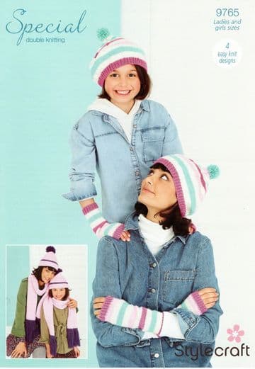 Stylecraft DK Knitting Pattern - 9765 Ladies & Girls Hats, Beret, Wrist Warmers & Scarves