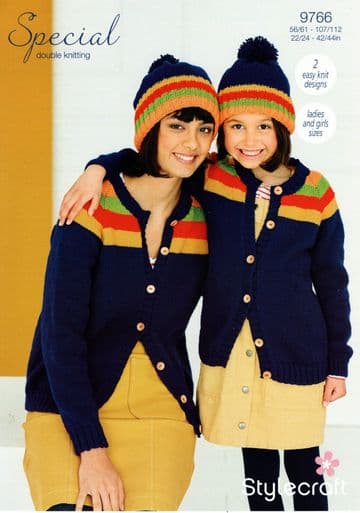 Stylecraft DK Knitting Pattern - 9766 Ladies & Girls Cardigans & Hats