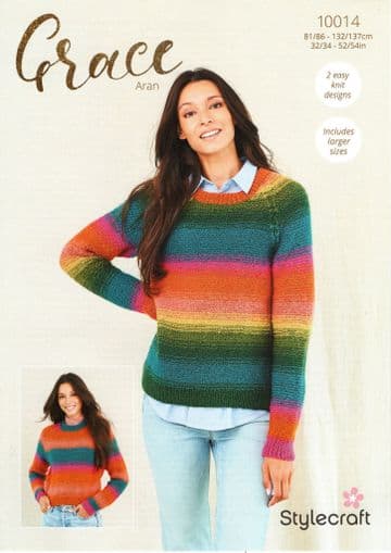 Stylecraft Grace Aran Knitting Pattern - 10014 Ladies Sweaters