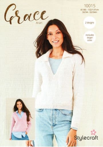 Stylecraft Grace Aran Knitting Pattern - 10015 Ladies Sweater