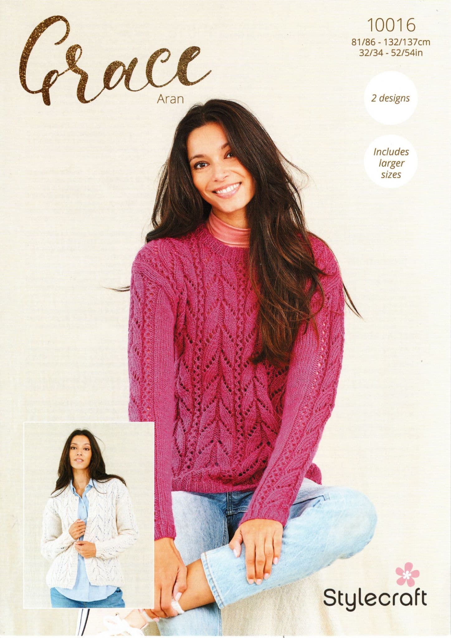 Stylecraft Grace Aran Knitting Pattern - 10016 Ladies Sweaters
