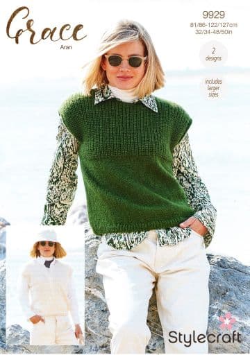 Stylecraft Grace Aran Knitting Pattern - 9929 Ladies Tank Tops