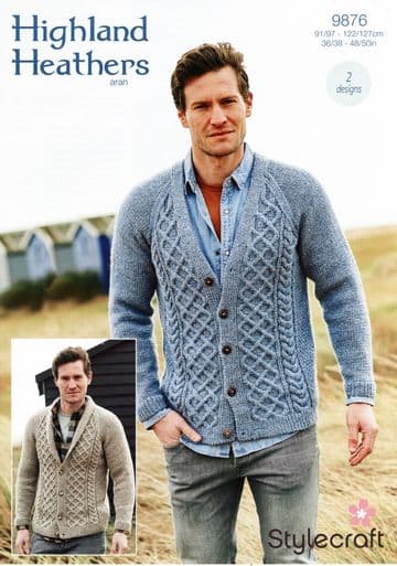 Stylecraft Highland Heathers Aran Knitting Pattern - 9876 Men's Cardigans