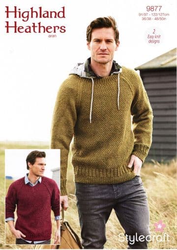 Stylecraft Highland Heathers Aran Knitting Pattern - 9877 Men's Sweaters