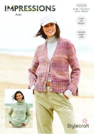 Stylecraft Impressions Aran Knitting Pattern - 10008 Ladies Sweater & Cardigan
