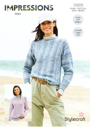 Stylecraft Impressions Aran Knitting Pattern - 10009 Ladies Sweaters
