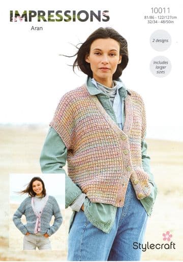 Stylecraft Impressions Aran Knitting Pattern - 10011 Ladies Waistcoat & Cardigan