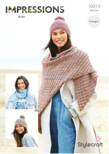 Stylecraft Impressions Aran Knitting Pattern - 10013 Ladies Shawls & Hats
