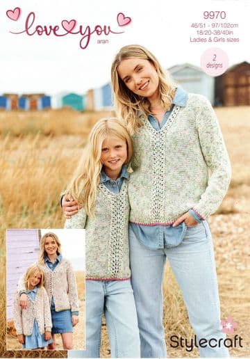 Stylecraft Love You Aran Knitting Pattern - 9970 Ladies & Children Sweaters & Cardigans