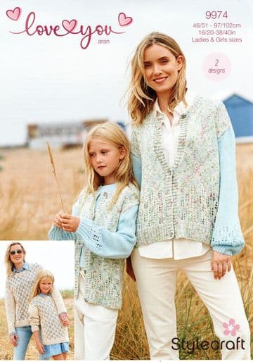 Stylecraft Love You Aran Knitting Pattern - 9974 Ladies & Children's Cardis & Sweaters