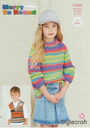Stylecraft Merry Go Round Chunky Knitting Pattern - 10045 Children's Tank Top & Sweater