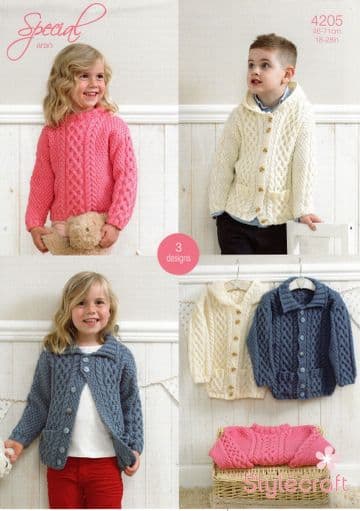 Stylecraft Special Aran Knitting Pattern - 4205 Children's Cardigans & Sweater