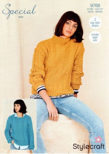 Stylecraft Special Aran Knitting Pattern - 9768 Ladies Sweaters
