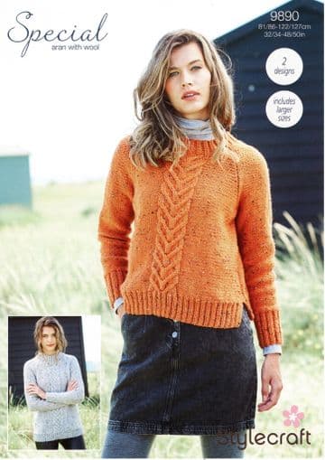 Stylecraft Special Aran Knitting Pattern - 9890 Ladies Sweaters