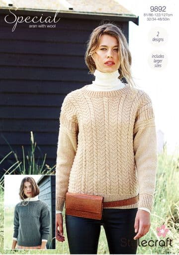 Stylecraft Special Aran Knitting Pattern - 9892 Ladies Sweaters