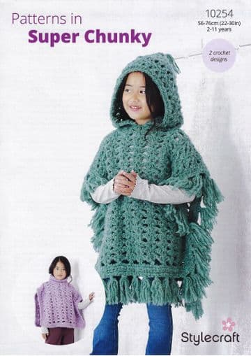 Stylecraft Super Chunky Crochet Pattern - 10254 Girls Ponchos (2 Designs)