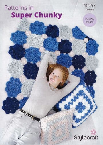 Stylecraft Super Chunky Crochet Pattern - 10257 Blanket & Cushion cover (2 Designs)