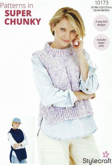 Stylecraft Super Chunky Knitting Pattern - 10173 Ladies Tank Tops (2 Easy Knit Designs)