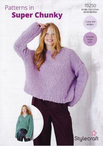 Stylecraft Super Chunky Knitting Pattern - 10250 Ladies Sweaters (2 Easy knit designs)