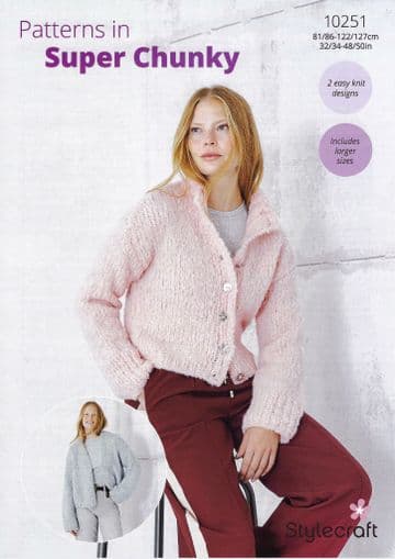 Stylecraft Super Chunky Knitting Pattern - 10251 Ladies Cardigans (2 Easy Knit Designs)