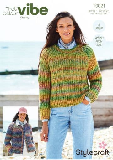 Stylecraft Vibe Chunky Knitting Pattern - 10021 Ladies Sweater & Cardigan