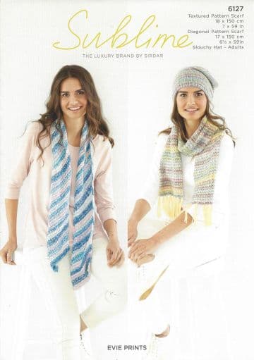 Sublime Evie Prints - 6127 Scarves & Hats Knitting Pattern