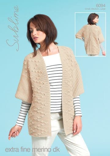 Sublime Extra Fine Merino DK - 6094 Kimono Jacket Knitting Pattern