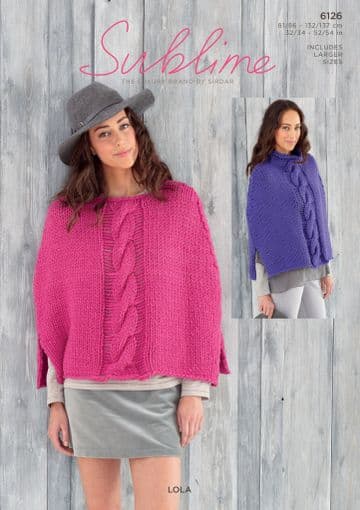 Sublime Lola Super Chunky - 6126 Ponchos Knitting Pattern