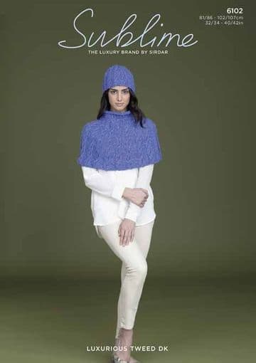 Sublime Luxurious Tweed DK - 6102 Poncho & Hat Knitting Pattern