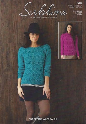 Sublime Superfine Alpaca DK - 6113 Woman's Round Neck & Cowl Neck Sweaters Knitting Pattern