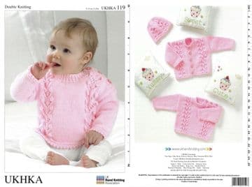 UKHKA 119 Knitting Pattern - Cardigan, Sweater & Hat