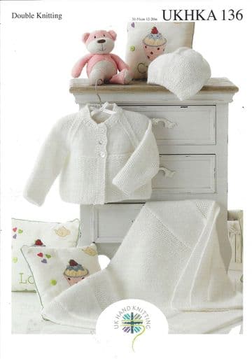 UKHKA 136 Knitting Pattern - Blanket, Jacket & Hat