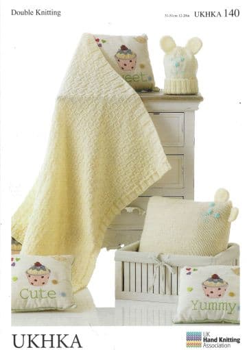 UKHKA 140 Knitting Pattern - Blanket, Cushion & Hat