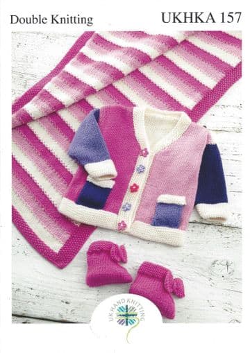 UKHKA 157 Knitting Pattern - Blanket, Cardigan & Booties