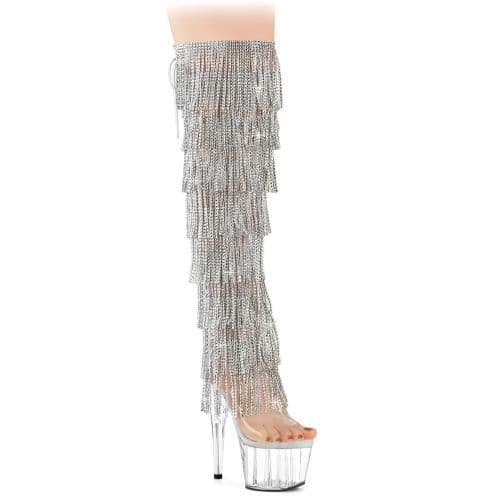 Stivali Coscia Alta Pleaser Adore/3850 – Tacco 7 Cm – Lacci E Schiena Elasticizzata – Rosa