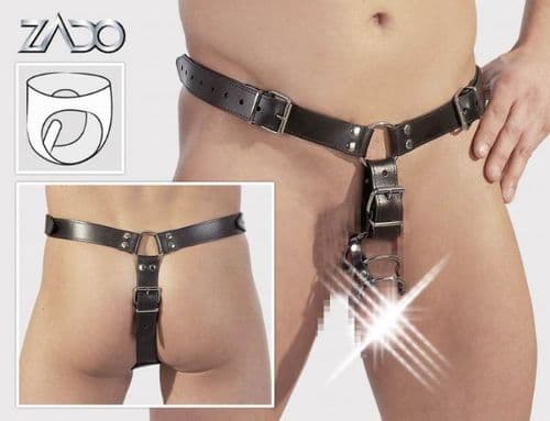 Zado Perizoma in Cuoio con Anelli Fallici e Dildo.