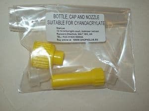 Spare cap and nozzle for glue bottle cyanoacrylate, pva, aliphatic adhesives etc