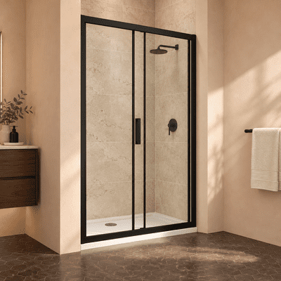 Crown 1100mm Sliding Shower Door Black 8mm