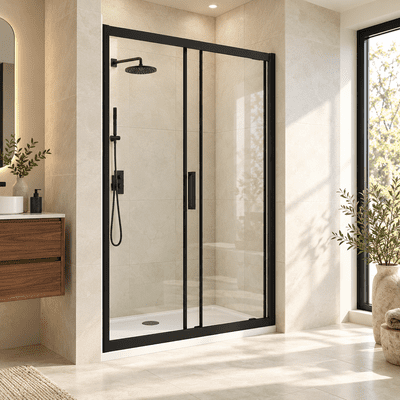 Crown 1200mm Black Sliding Shower Door – 8mm Toughened Glass