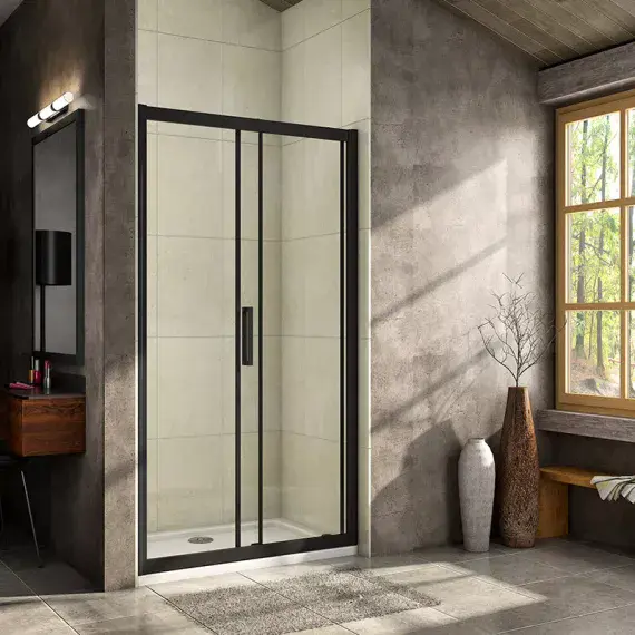 Crown 1200mm Sliding Shower Door – Black Frame, 8mm Toughened Glass | Shower Door Store