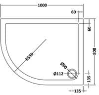 Ultra Pearlstone 1000mm x 800mm Offset Quadrant Left Hand Shower Tray