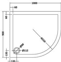 Ultra Pearlstone 1000mm x 900mm Offset Quadrant Right Hand Shower Tray