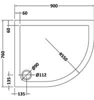 Ultra Pearlstone 900mm x 760mm Offset Quadrant Right Hand Shower Tray